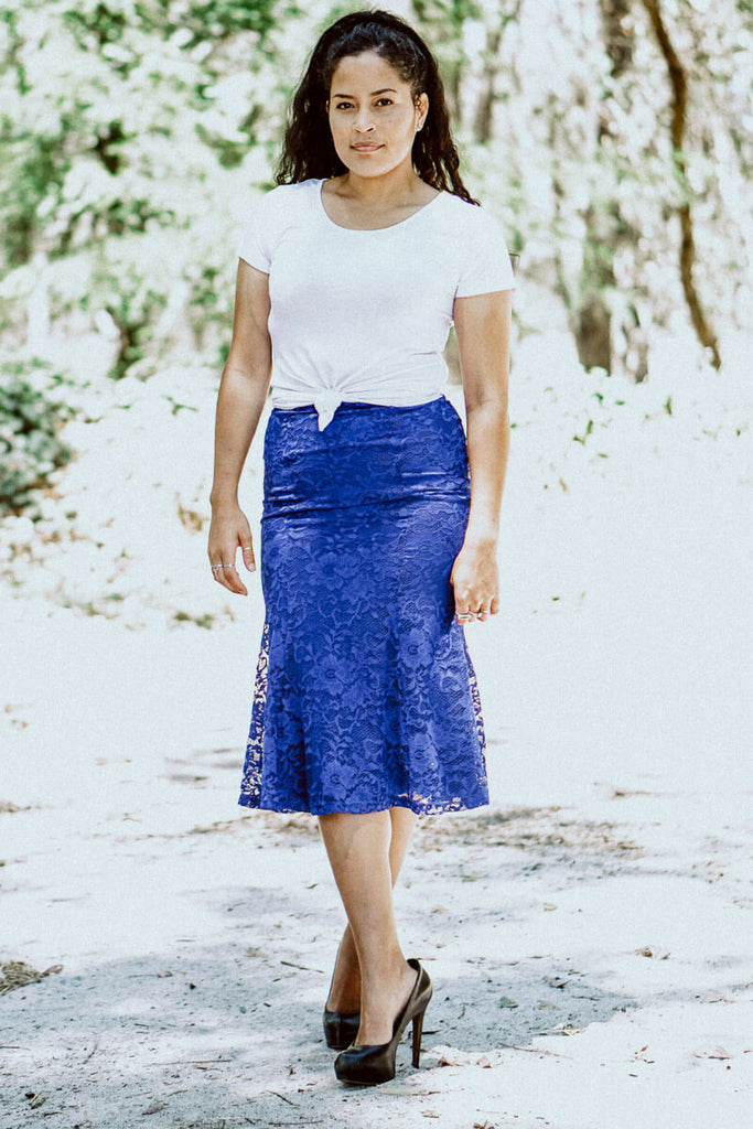 All Over Lace Skirt - Electric Blue